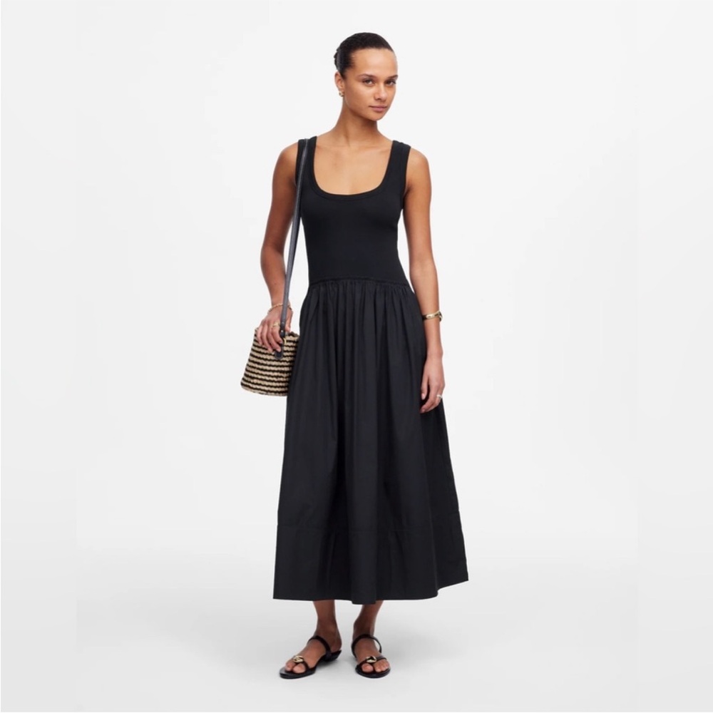 Madewell Black Maxi Dress mixed poplin XS New!!